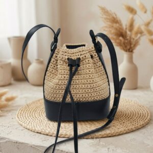 sac au crochet fait main beige et noir